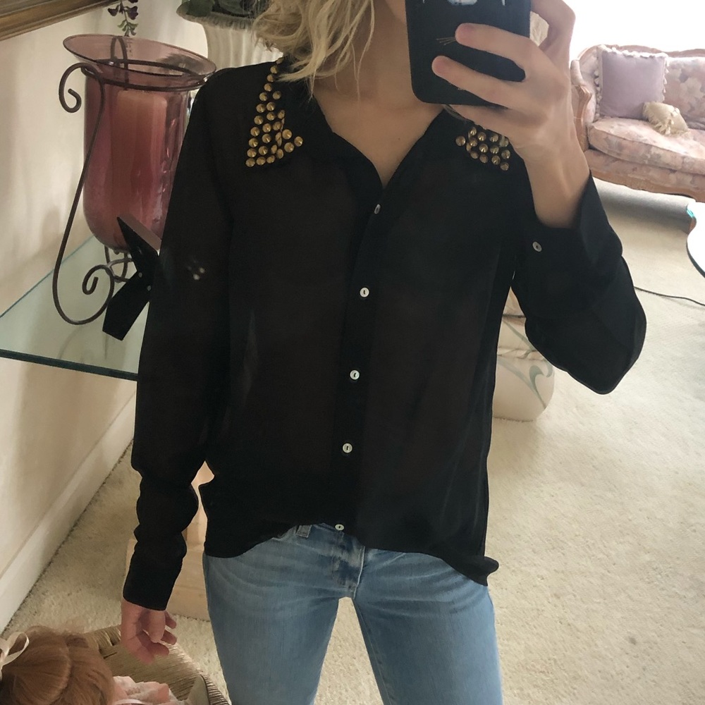 Vintage Havana sheer black blouse with studs
